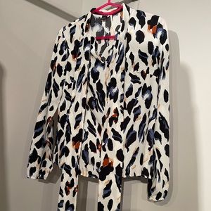 Comfy long sleeve leopard print tie blouse